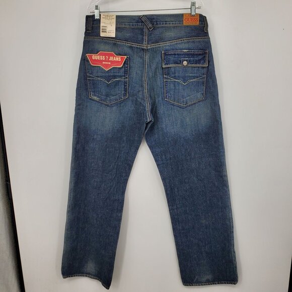 NWT Vintage Guess Jeans Button Fly Blue Denim Straight Jeans Size 36 - Picture 2 of 11